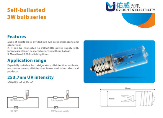 Daya Rendah 3W Self Ballast Bulb 10V Untuk Sterilisasi Vacuum Cleaner
